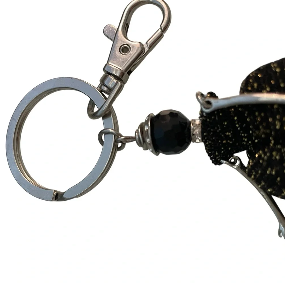 Fashion Doll Keychain Charm in Black Glitter, Sparkle Key ring - Picture 10 of 13